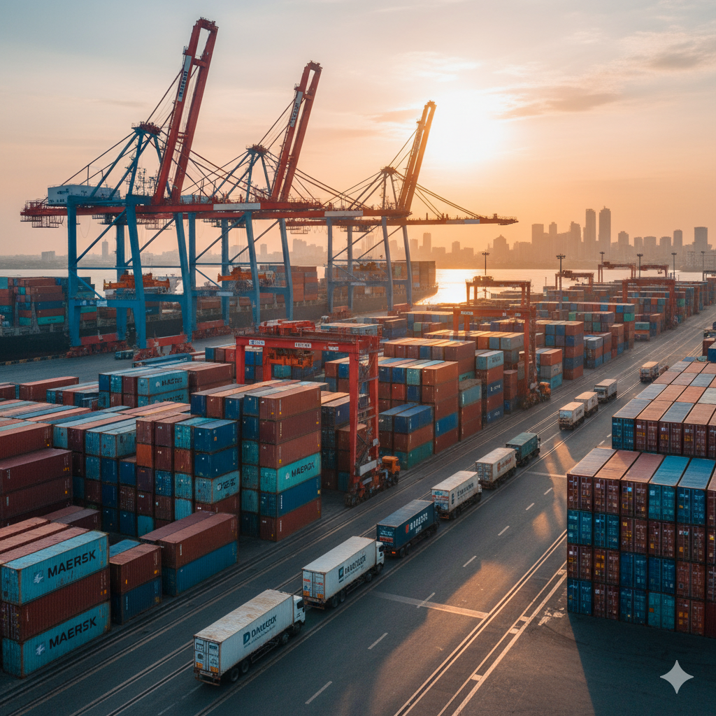 Logistics team coordinating import export operations at a port terminal
